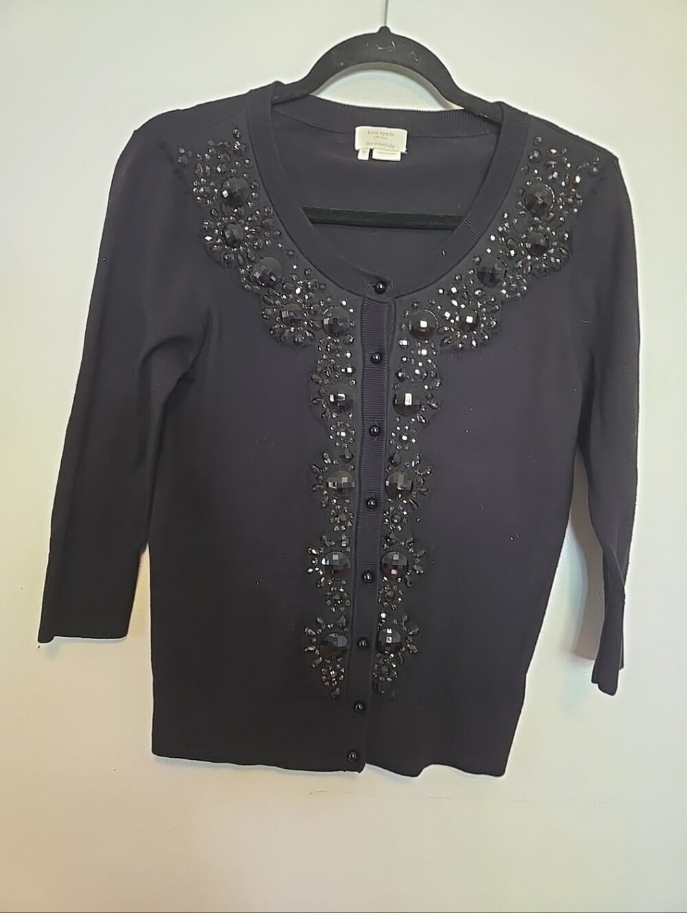 Kate Spade Embellished Cardigan Sweater Gems Black M